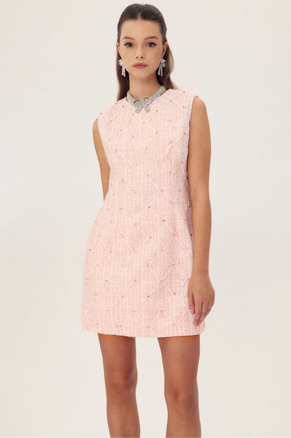 Minivestido de tweed con adornos de cristal de Cynthia 