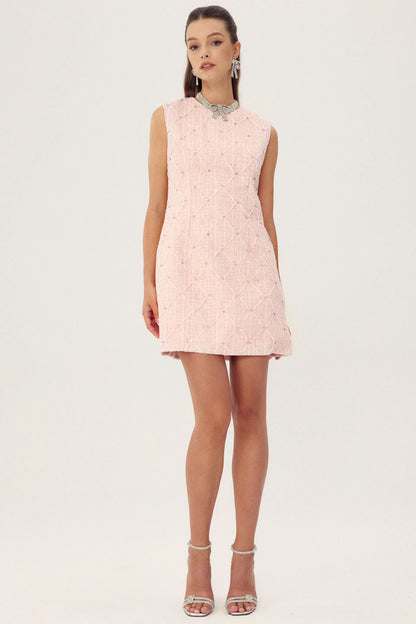 Minivestido de tweed con adornos de cristal de Cynthia 