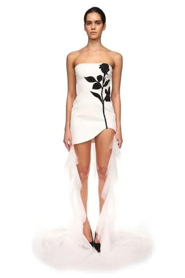 Vestido corto sin tirantes Verónica con adornos de cristal 