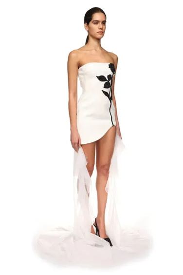 Vestido corto sin tirantes Verónica con adornos de cristal 
