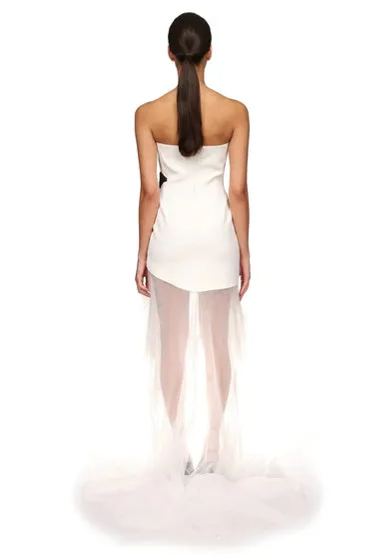 Vestido corto sin tirantes Verónica con adornos de cristal 
