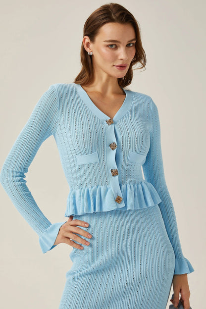 Conjunto de falda de punto acampanada con cuello en V Miriam 