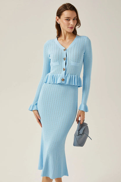 Conjunto de falda de punto acampanada con cuello en V Miriam 