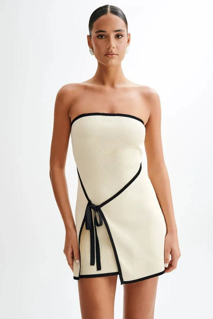 Vestido mini de punto asimétrico sin tirantes Joanna 