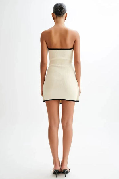 Vestido mini de punto asimétrico sin tirantes Joanna 