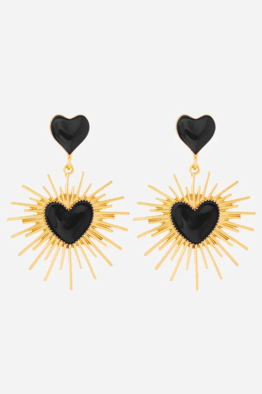 Pendientes colgantes con forma de corazón y rayos de sol 