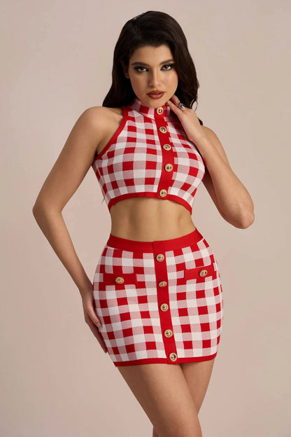 Conjunto de falda de vendaje con cuadros vichy de Natalie 