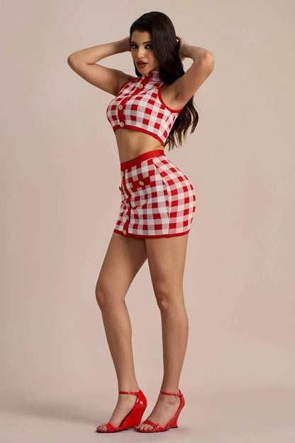 Conjunto de falda de vendaje con cuadros vichy de Natalie 