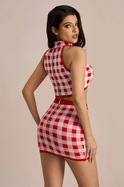 Conjunto de falda de vendaje con cuadros vichy de Natalie 