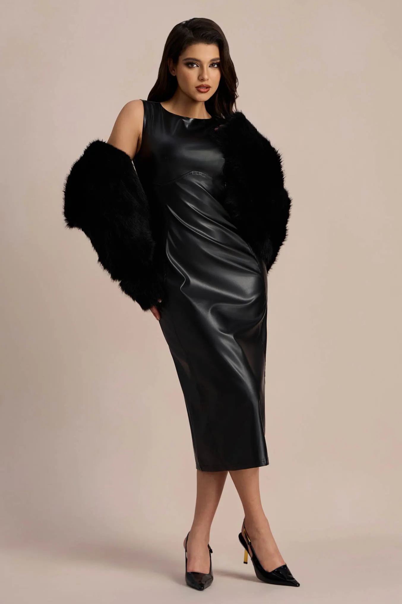 Erica Vegan Leather Midi Split Dress