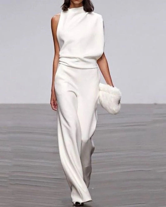Ivory | Women's Wide Leg Jumpsuit Sleeveless Mock Neck Formal Outfit