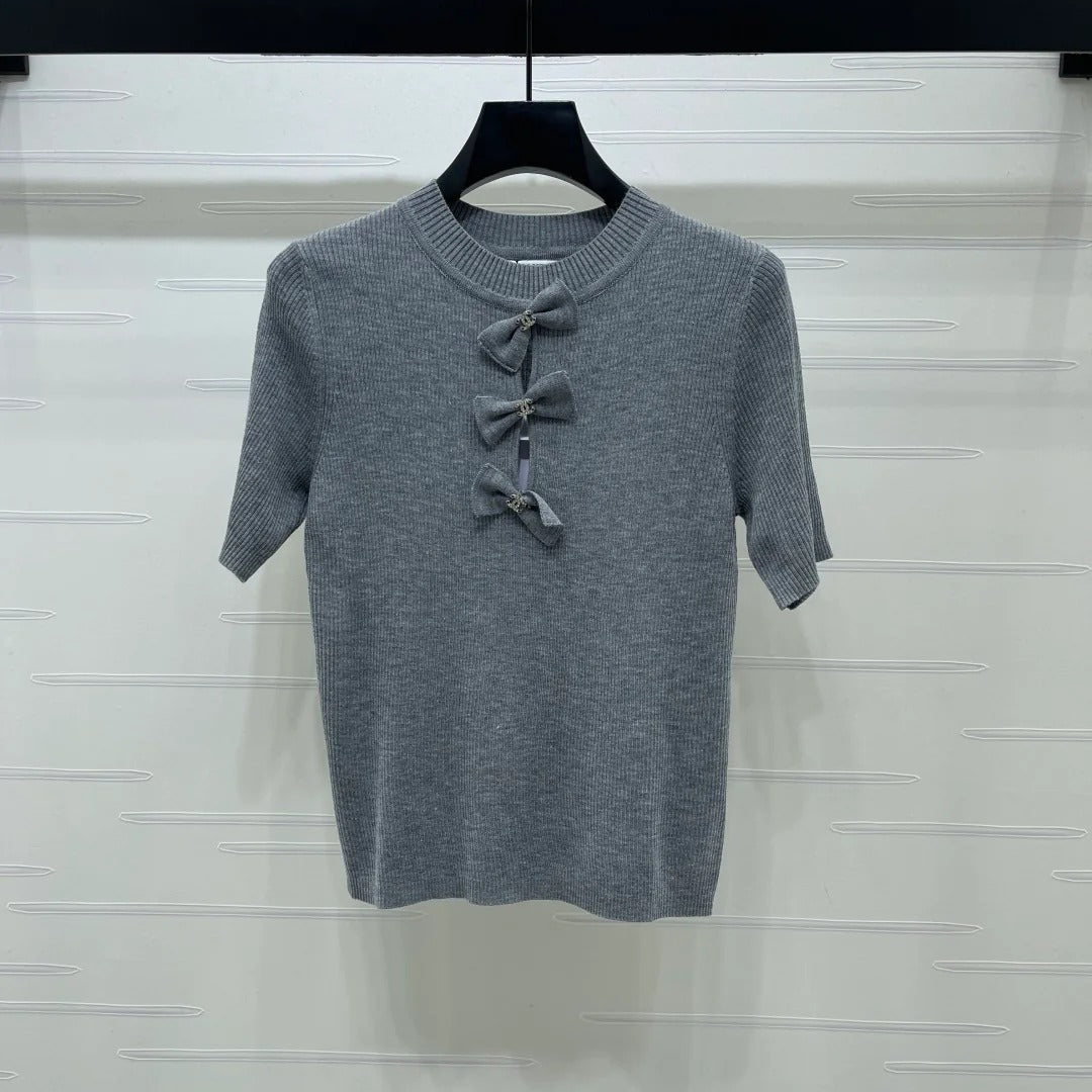 Chanel 2026 3D Bow Knit Short-Sleeve Top Wool 166066