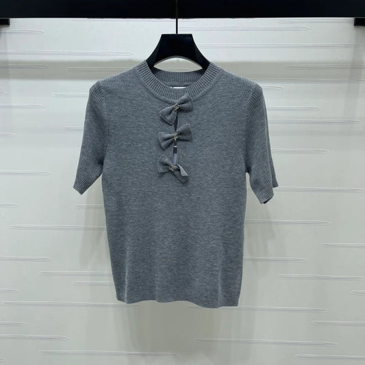 Chanel 2026 3D Bow Knit Short-Sleeve Top Wool 166066
