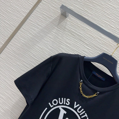 LV 25 Four-Leaf Clover Prints T-shirt Black Cotton