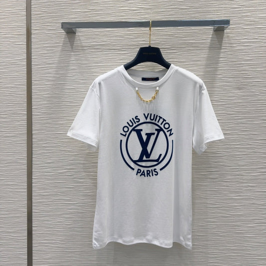 LV 25 News T-SHIRT White Blue Cotton