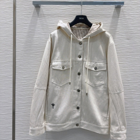 CD 2025 Hoodie Jacket Light Beige Cotton