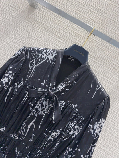 LV 25 Elegant Long Sleeve Dress Black Polyester
