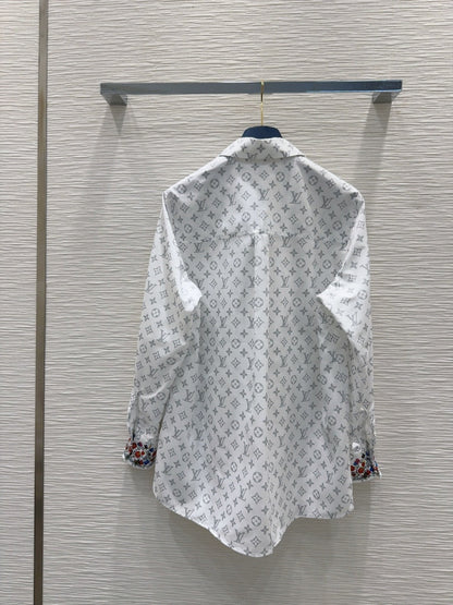 LV 25 Floral Wristband Shirt White Grey Polyester