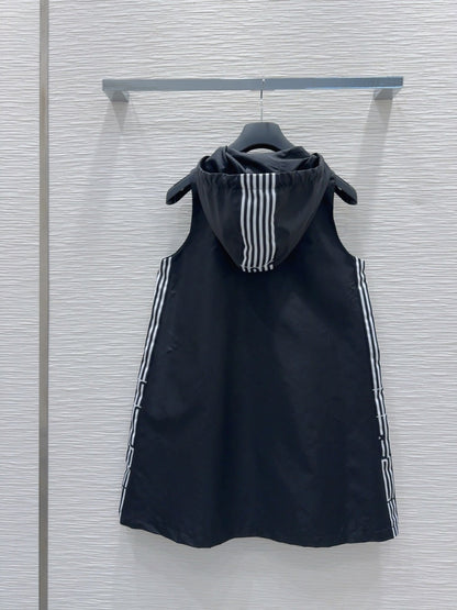 CD 2025 Hooded Vest Dress Black Polyester
