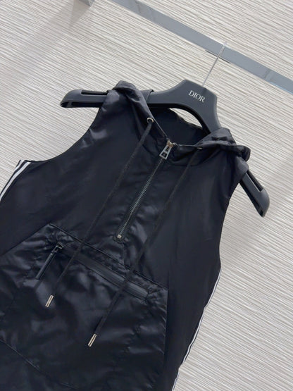 CD 2025 Hooded Vest Dress Black Polyester