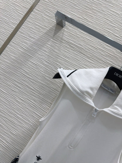 CD 2025 Vest Dress White mix Navy blue Cotton Polyester