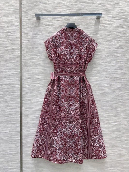 CD 2025 Floral Dress Red Cotton
