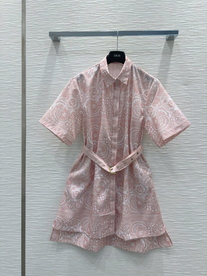 CD 2025 Floral Short Dress Pink Cotton