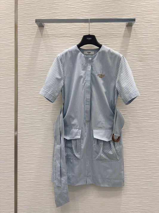 Fendi 25 Striped Dress Blue Cotton