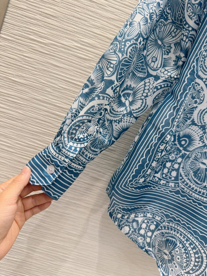CD 25 Pattern Shirt Blue Polyester