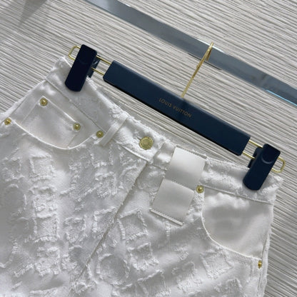 LV 25S Metal Pants Zipper Shorts White Cotton