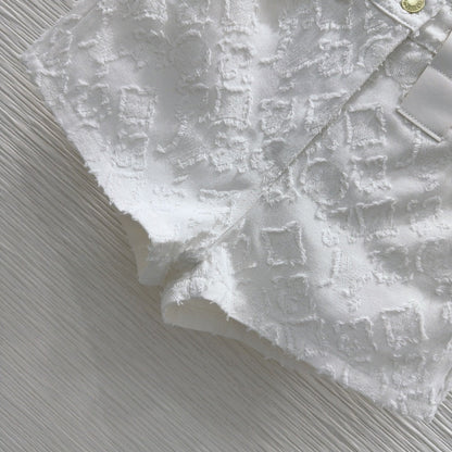 LV 25S Metal Pants Zipper Shorts White Cotton