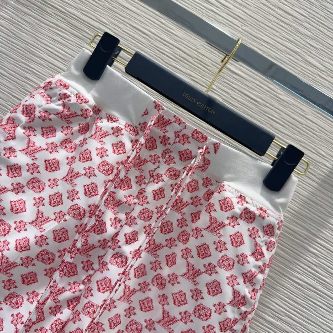 LV 25 Classic Flower Shorts Pink White Poliester