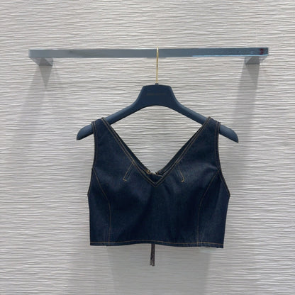 LV 25 Denim Back Zipper Shirt Blue Cotton