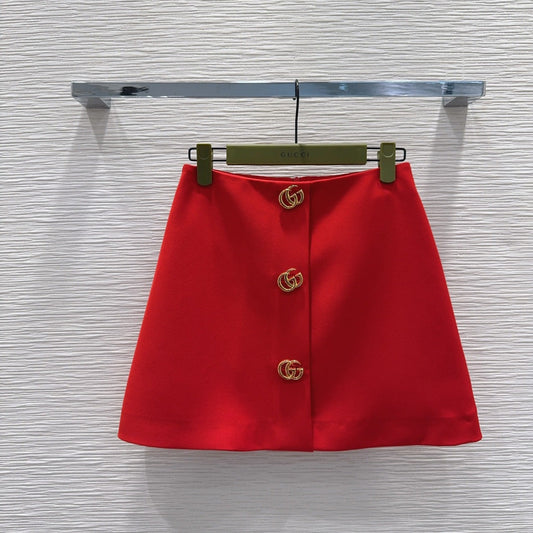 GG Crêpe Skirt With Double G Button Red Wool 346678