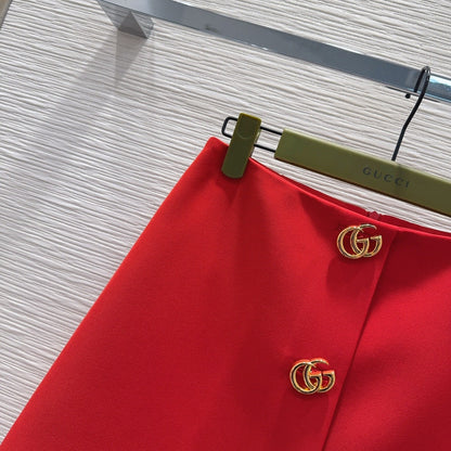 GG Crêpe Skirt With Double G Button Red Wool 346678