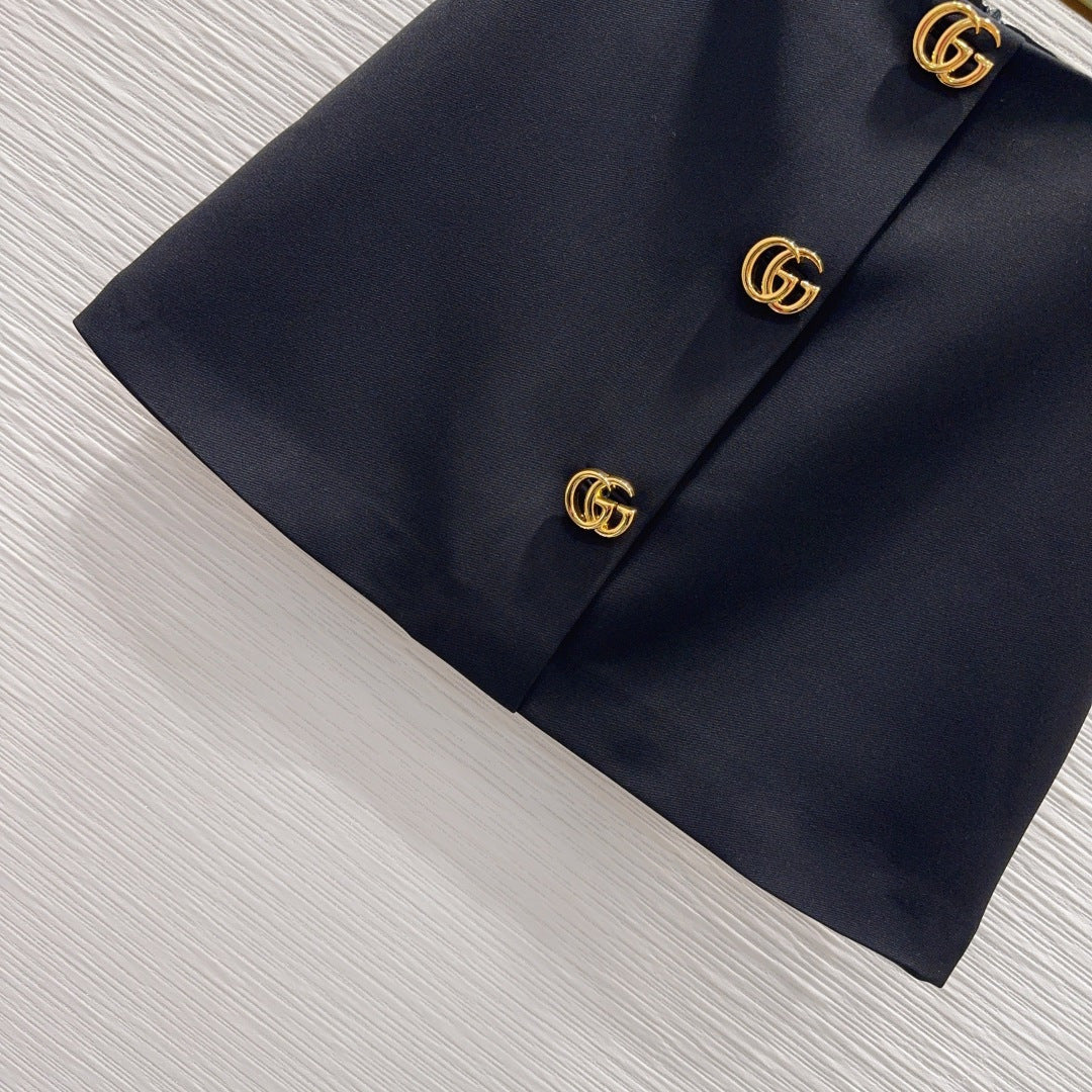 GG Crêpe Skirt With Double G Button Black Wool 346672