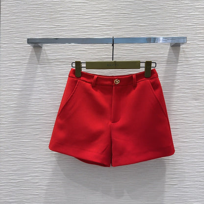 GG Crêpe Short With Double G Button Red Wool 346698