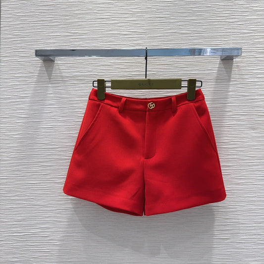 GG Crêpe Short With Double G Button Red Wool 346698