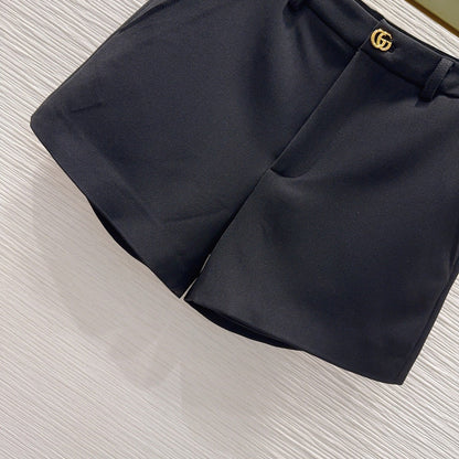 GG Crêpe Short With Double G Button Black Wool 346694