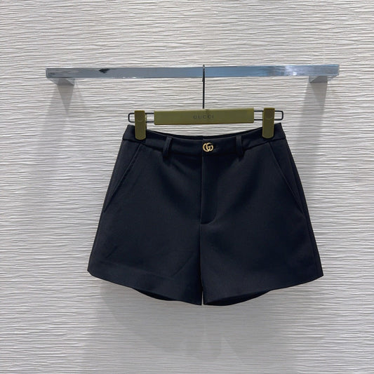 GG Crêpe Short With Double G Button Black Wool 346694