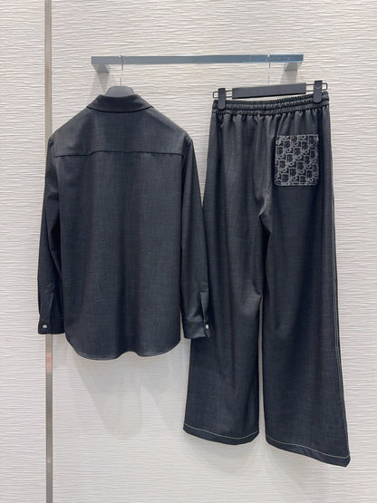 CD Denim Shirt Oblique Patterned Pockets Dark Grey Polyester Viscose 351289