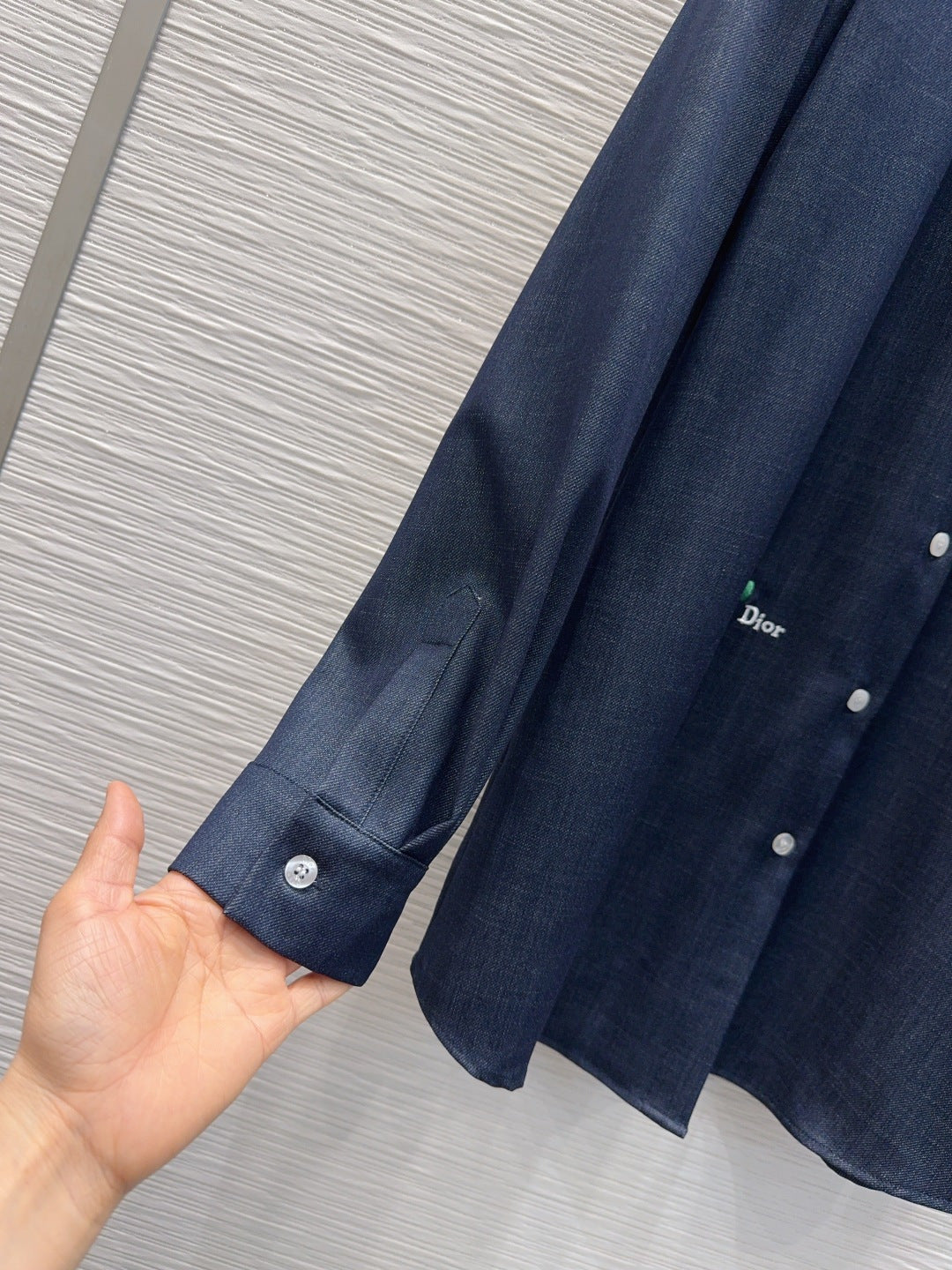 CD Denim Shirt Oblique Patterned Pockets Dark Blue Polyester Viscose 351282