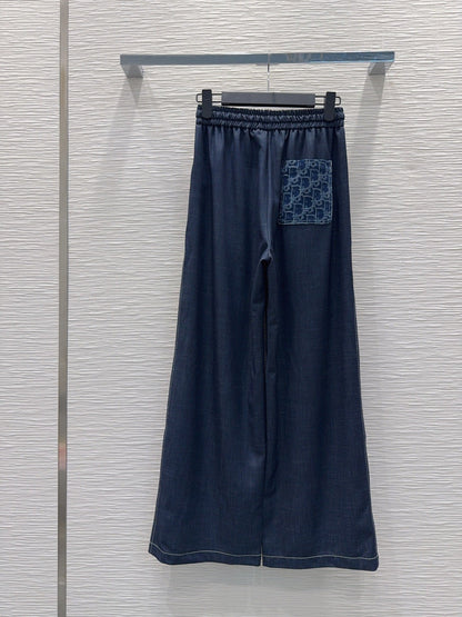 CD Wide-Leg Drawstring Dark Blue Polyester Viscose 351281
