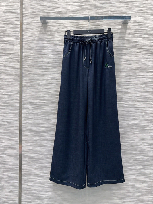 CD Wide-Leg Drawstring Dark Blue Polyester Viscose 351281