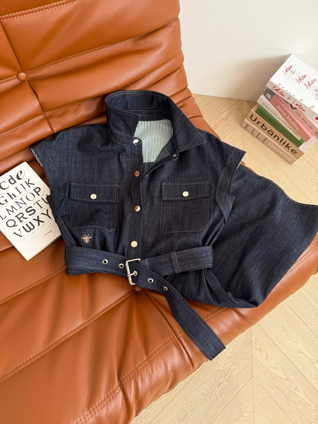CD 25 Short-sleeved Denim Dress Indigo Blue Cotton