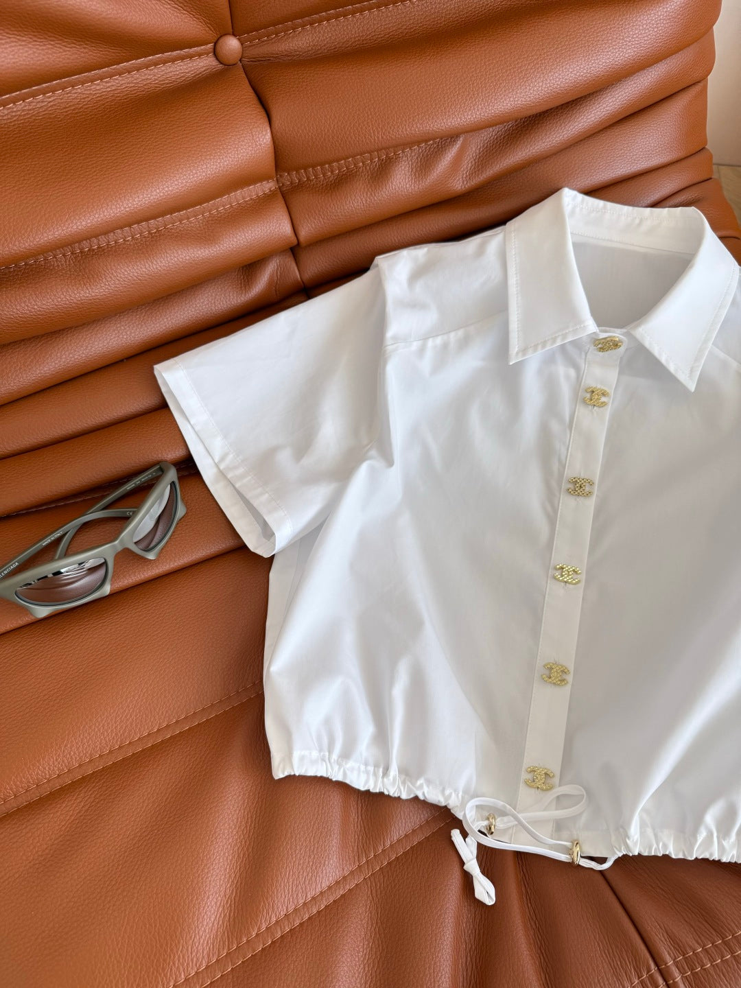 Celine 25 Wide Shoulder with Gold Metal Button White Cotton