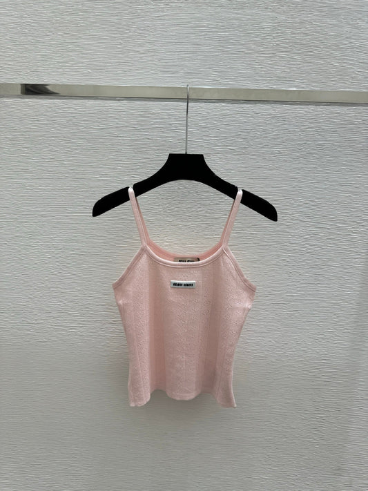 Miumiu 2026 Knitted Camisole White and Pink Tencel Cotton 136085