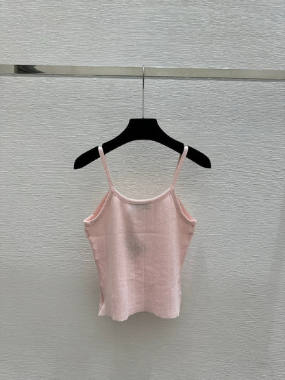 Miumiu 2026 Knitted Camisole White and Pink Tencel Cotton 136085