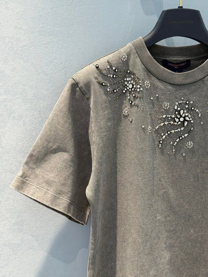 LV 25 Stir-Fried Old Diamond T-Shirt Grey Cotton