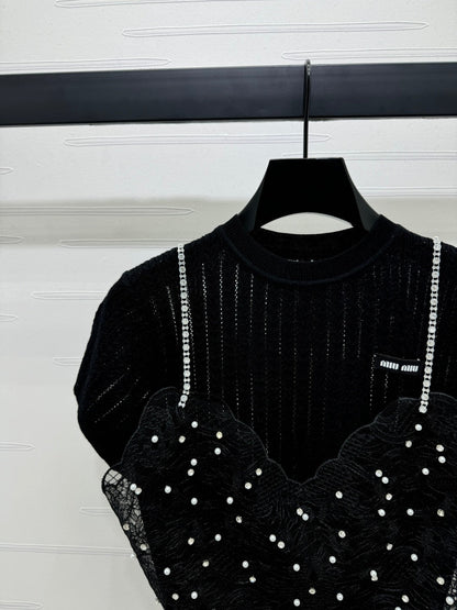 Miu 25 T- Shirt Wool with Lace 233541